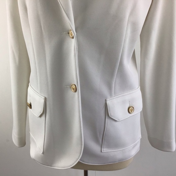 Vintage Koret of California White Stretch blazer with gold trim buttons size 12. - Picture 2 of 7